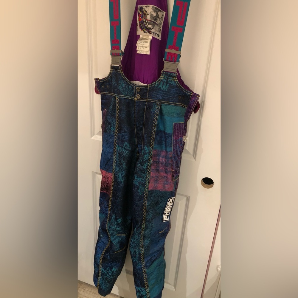 Phenix Retro Blue & Purple Patchwork One-Piece Overall Snowpants